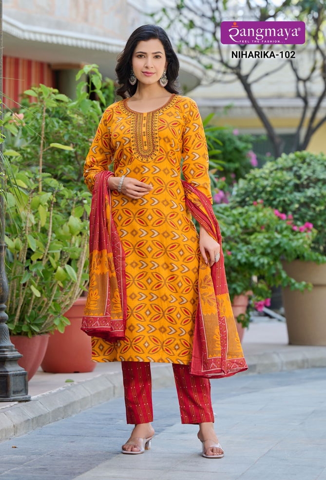 Niharika By Rangmaya Printed Cotton Kurti With Bottom Dupatta Wholesalers In Delhi